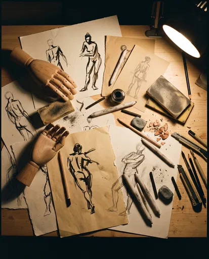 Artist Desk With Figure Drawings