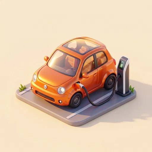 3D Orange Electric Car Charging Icon