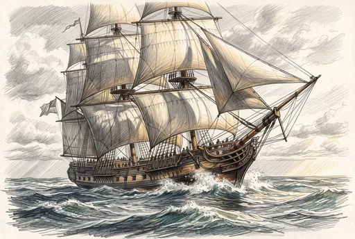 Colored Pencil Drawing of Tall Ship