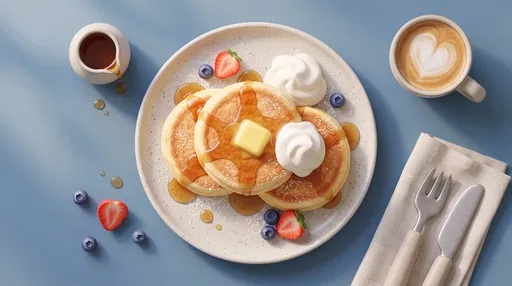 Fluffy Pancakes Breakfast Flat Lay