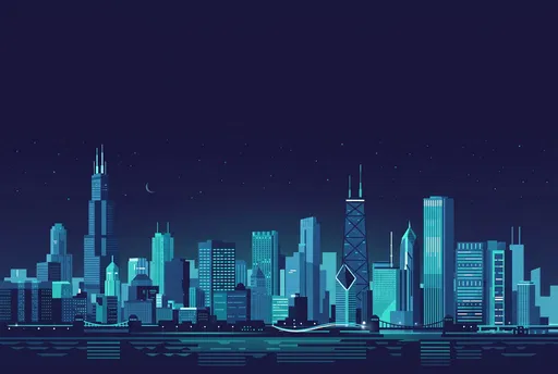 Chicago Night Skyline Flat Vector Illustration