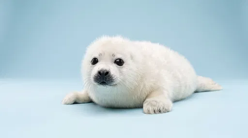 Fluffy White Seal Pup Studio Portrait