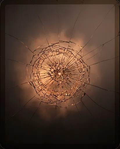 Cracked Bronze Glass Screen With Amber Glow