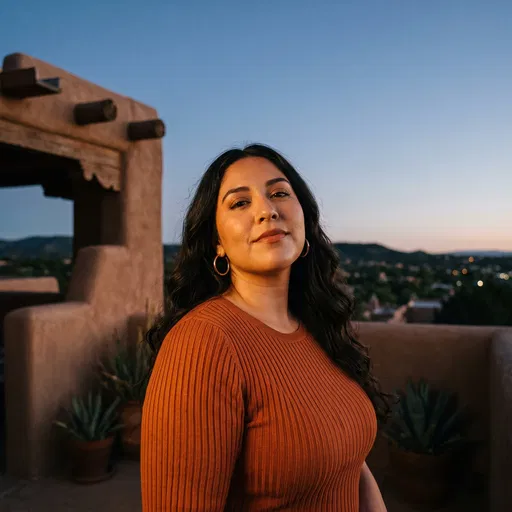 Woman On Adobe Rooftop At Dusk