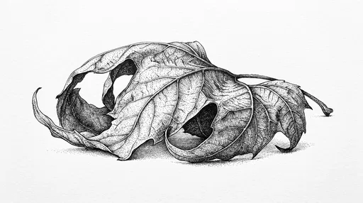 Black Ink Drawing of Curled Dry Leaf