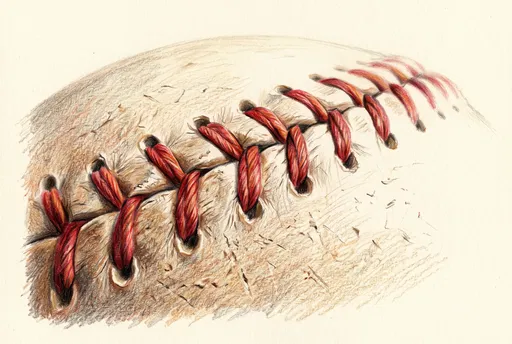 Colored Pencil Macro Drawing of Baseball Stitches