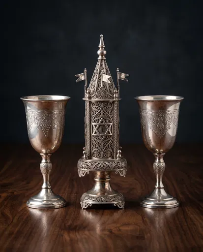 Silver Judaica Spice Tower and Goblets