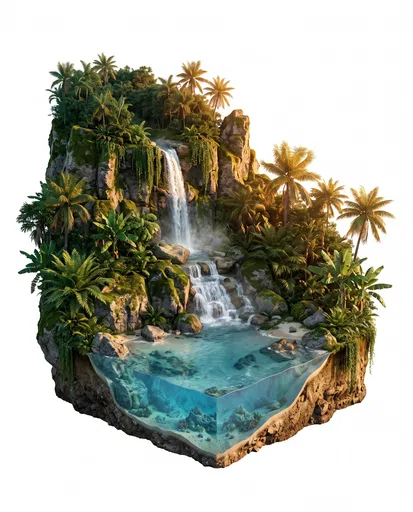 Tropical Island Waterfall Diorama Cutout
