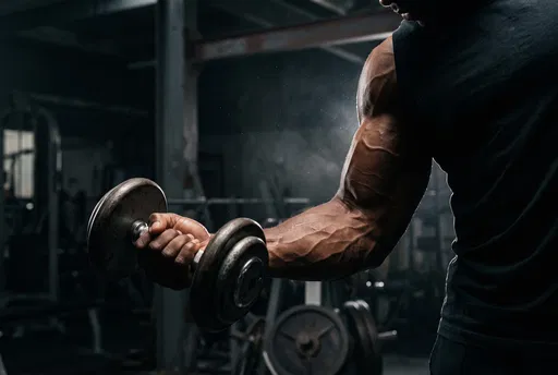Muscular Arm Performing Dumbbell Bicep Curl