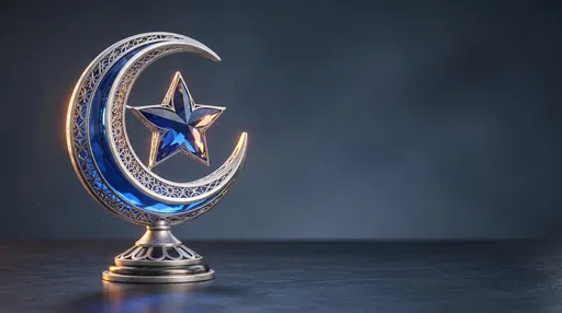 Silver and Blue Crystal Crescent Sculpture