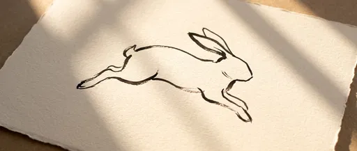 Minimalist Black Ink Leaping Rabbit Drawing