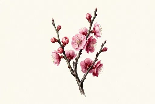 Watercolor Pink Plum Blossom Sprig Illustration