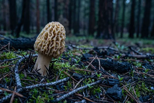 Wild Yellow Morel Mushroom in Forest