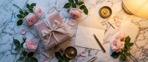 Romantic Velvet Gift Box and Roses Flat Lay