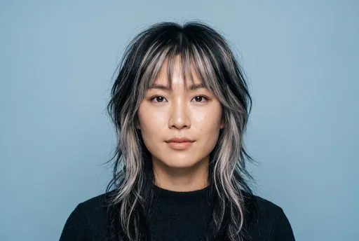 Woman With Blonde Highlighted Wolf Cut