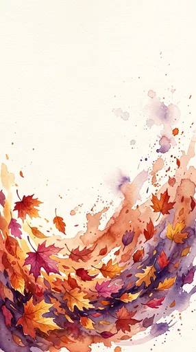Watercolor Autumn Leaves Swirling in Wind