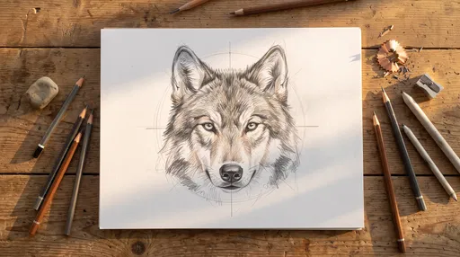 Wolf Pencil Sketch on Wooden Desk