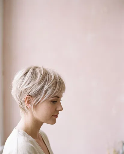 Woman With Blonde Pixie Cut Profile