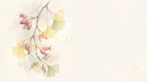Pastel Autumn Rosehip and Ginkgo Branch