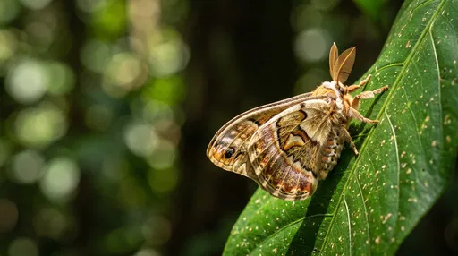Ornate Silk Moth on Green Leaf