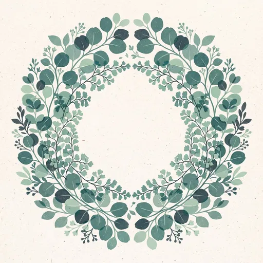Symmetrical Eucalyptus and Fern Wreath Illustration
