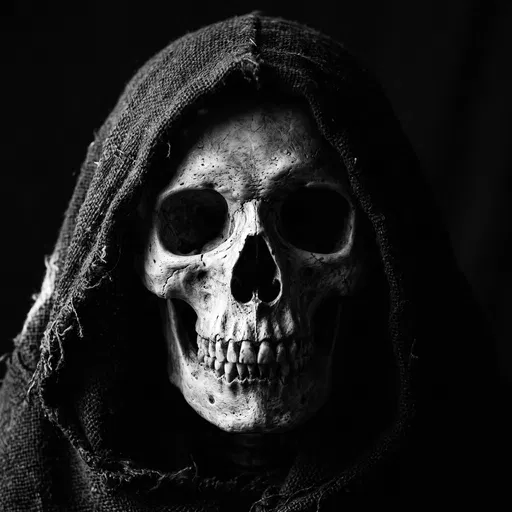 Monochrome Close-Up of Hooded Skull