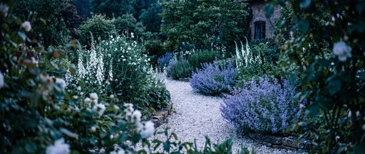 English Cottage Garden Path at Twilight
