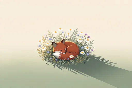 Sleeping Red Fox in Summer Wildflowers