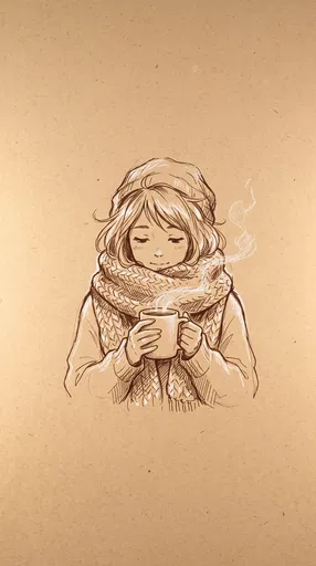 Cozy Anime Girl Holding Warm Mug Sketch