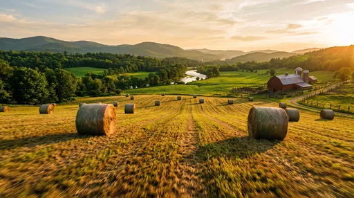 Golden Hour Hayfield in Vermont Countryside