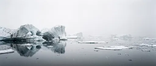 Minimalist Arctic Icebergs in Foggy Lagoon