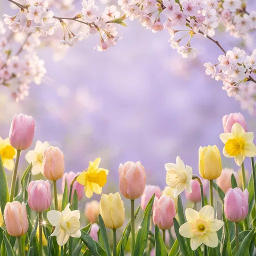 Pastel Spring Tulip and Blossom Frame