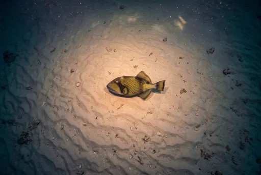 Titan Triggerfish on Illuminated Ocean Floor