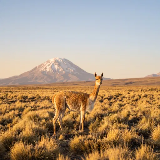 Wild Vicuna in Golden Peruvian Grasslands