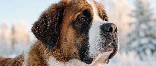 Saint Bernard Close-Up in Winter