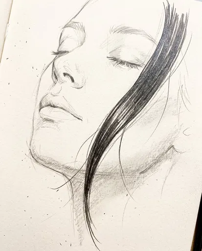 Graphite Sketch of Woman with Closed Eyes