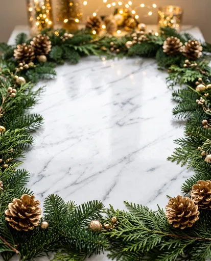 Festive Pine and Gold Marble Frame