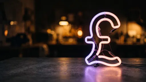 Glowing Neon Pound Symbol on Concrete Desk