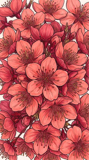 Coral Pink Cherry Blossom Illustration