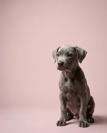 Grey Puppy Portrait on Pink Backdrop