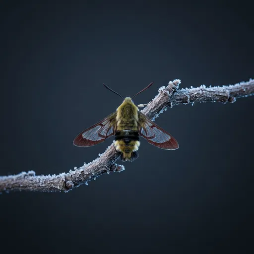 Clearwing Hawk Moth on Frosty Twig
