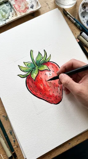 Hand Outlining Watercolor Strawberry Illustration