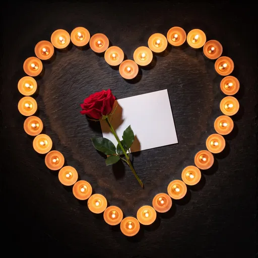 Candle Heart With Rose and Blank Card
