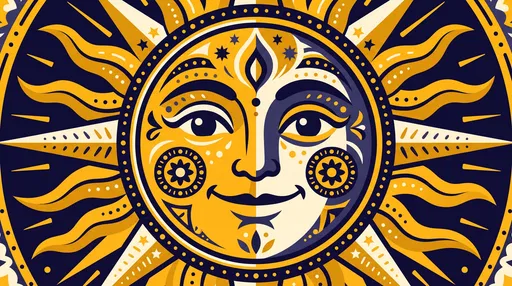 Folk Art Smiling Sun Vector Illustration