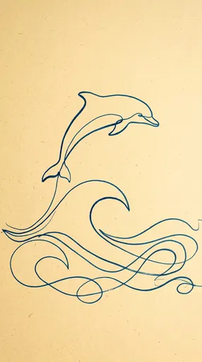 Blue Line Art Dolphin Jumping Over Waves