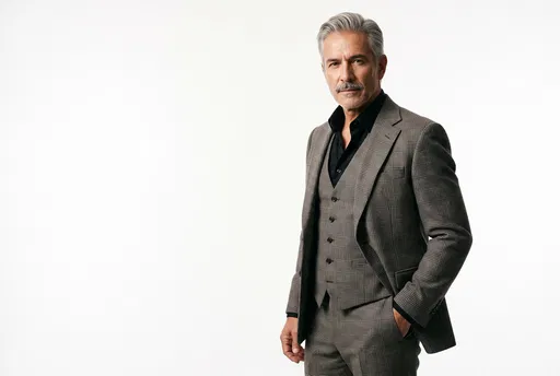 Mature Man in Plaid Three-Piece Suit