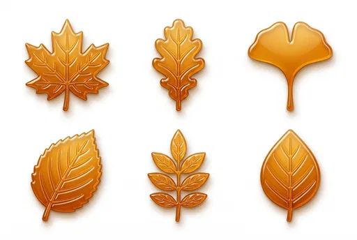 Glossy Golden Amber Autumn Leaf Icons