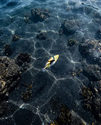Reef Triggerfish Over Black Volcanic Sand