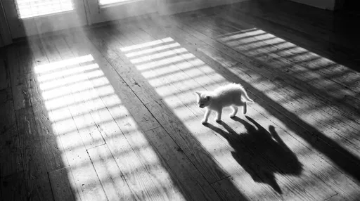 White Kitten Walking on Sunlit Floor