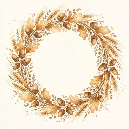 Golden Watercolor Autumn Wreath Illustration